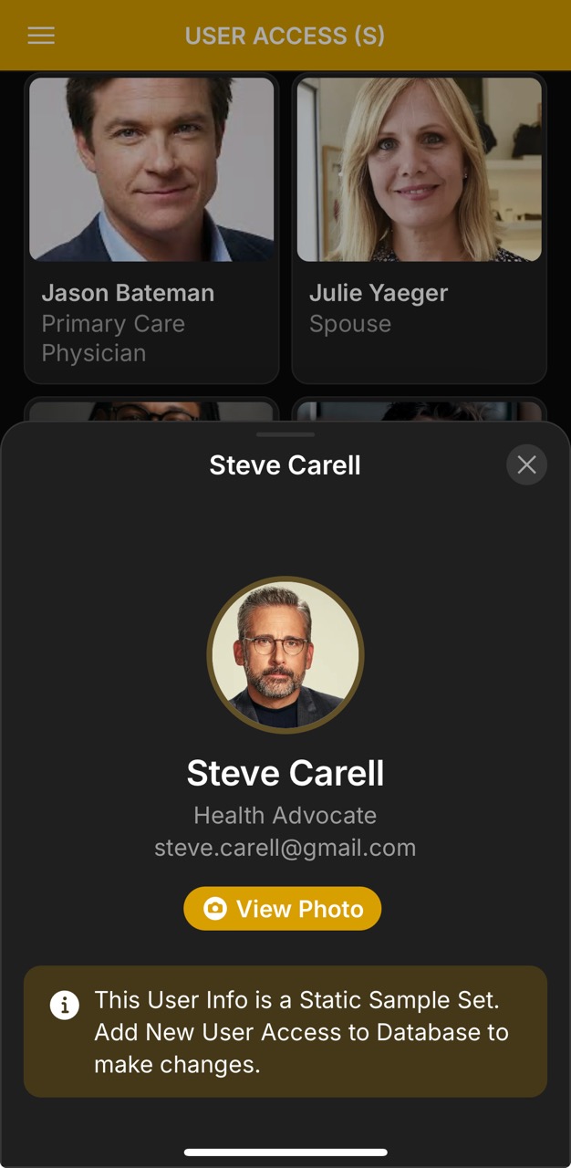 User Access Detail Page (Steve Carell)